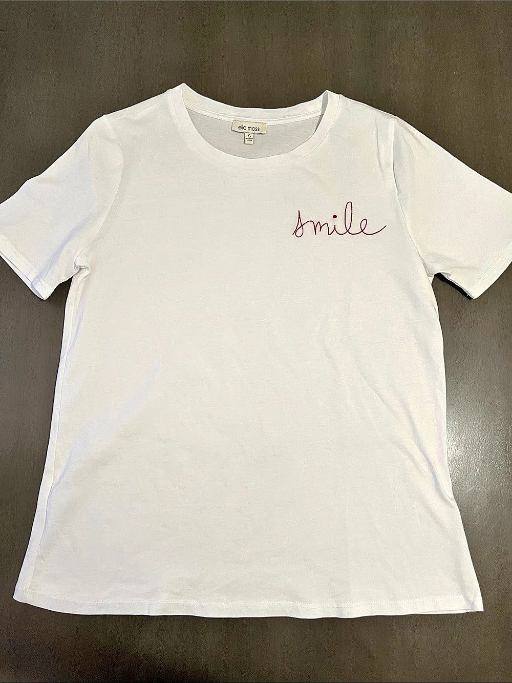 ella moss Smile Embroidered Graphic Tee White Small women’s short sleeve